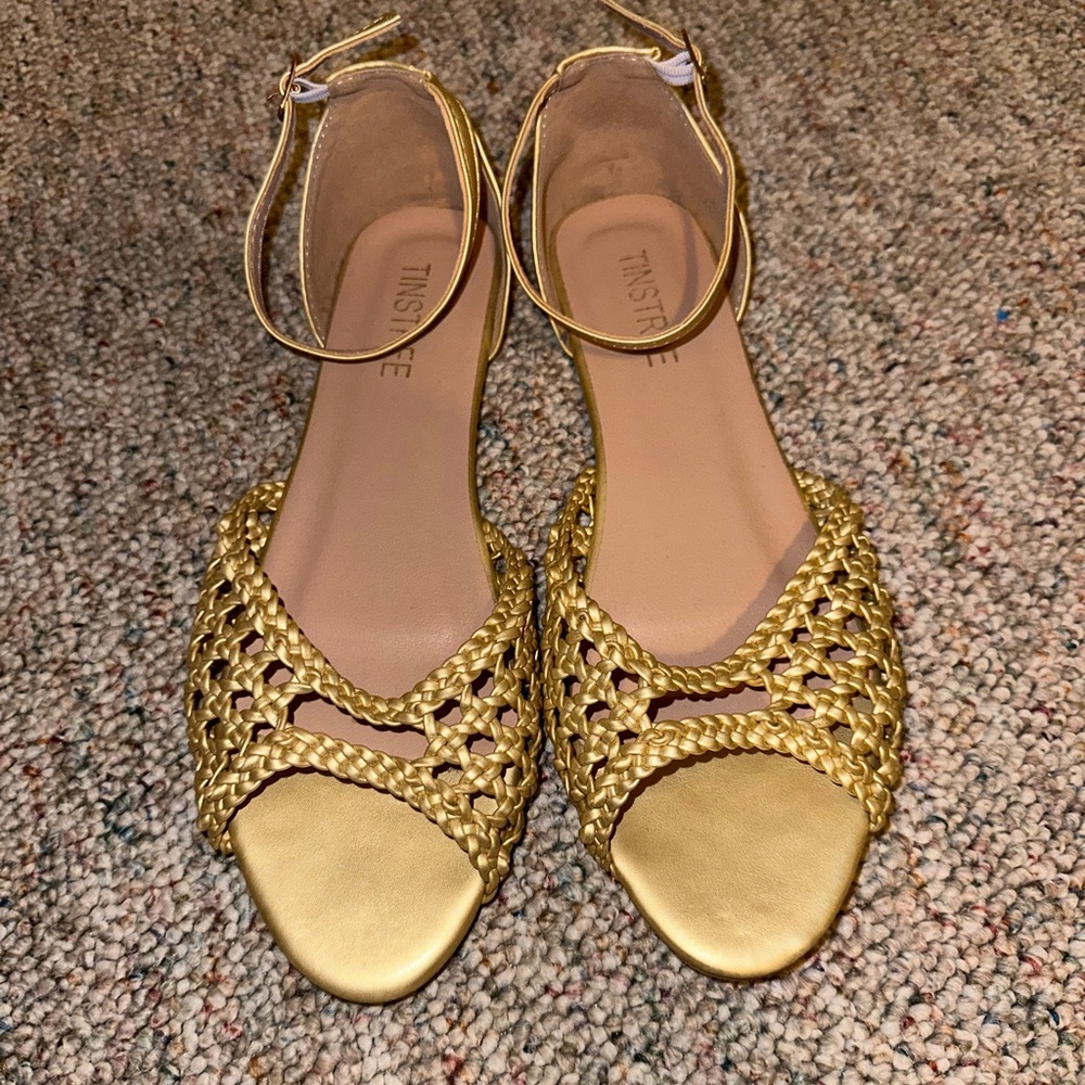 Peep Toe Flat Sandals Solid Color Ankle Strap Sandals
